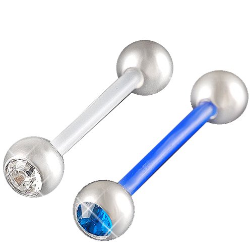 14g 14 gauge 5/8 inch 16mm Flexible Acrylic tongue bars nipple barbell rings balls Crystals Clear Capri blue J Piercing 2Pcs