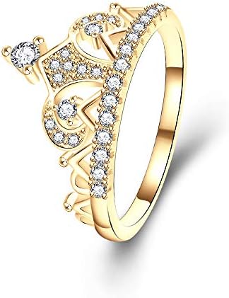 Presentski Women Crown Rings Princess Queen 18K Gold Plated Tiara Ring Tiny CZ Gift Girl Promise Ring
