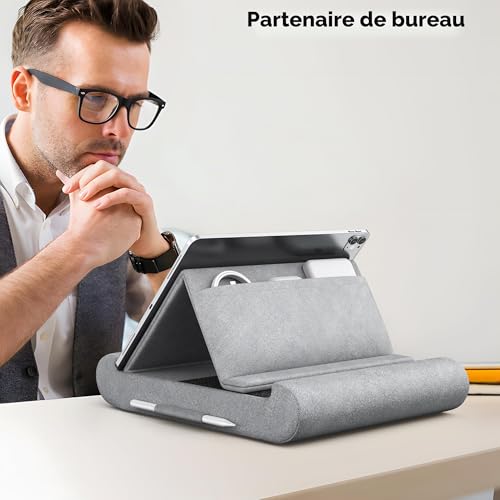 CreaDream Tablet Stand, Knee Stand, Bed and Desk Stand with Pocket and Stylus Holder, for 4-13 Inch Tablets, such as iPad Pro 11, 13, Air, Mini, Kindle, Galaxy Tab, Grey
