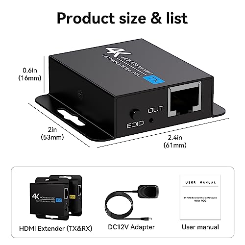 VEDINDUST HDMI Extender 4K30HZ 40M 131FT Ethernet Over Cat5e6 7 Auf RJ45 Support 4k1080P 3D POC EDID Only Need TX Power Supply for Work