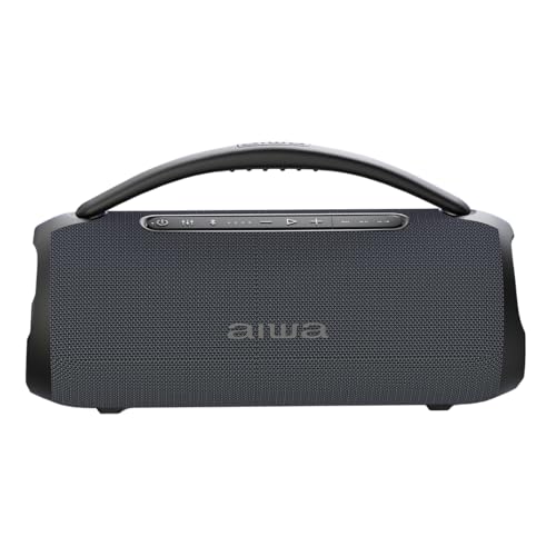 Aiwa AWQ680 Bocina Bluetooth Portátil de 30W RMS con Luces LED, Resistente al Agua IPX5, Función TWS, Bluetooth 5.3, USB hasta 32GB, Radio FM y Entrada AUX, Color Negro