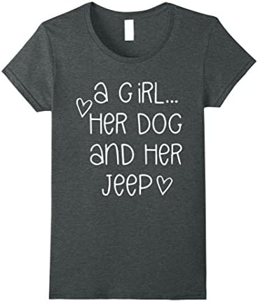 Womens A GIRL...HER DOG AND HER JEEP T SHIRT Medium Dark Heather