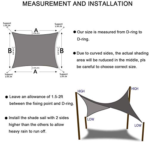 HENG FENG Sonnensegel Rechteckig 3x4m Wasserdicht PES Polyester Sonnenschutz Windschutz Wasserabweisend UV Schutz für Balkon Garten Terrasse Beige – Bild 7