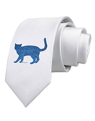 TooLoud Cat Silhouette Design Blue Glitter Printed White Neck Tie
