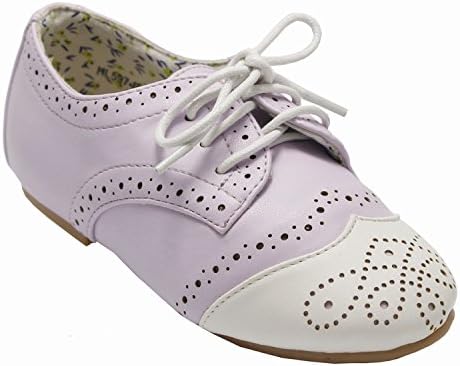 Chickarl Children Girl's Loafer Oxford Lace Up Pointed Toe Flat Shoes Lavander-11