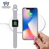 Dual Wireless Fast Charger, 2-in-1 Wireless Charging Pad Induction Charger Base for (i) Watch Series 4/3/2/1 & (i) Phone XS Max (iPhone 8 Plus Galaxy S8/S9/Plus/Note 8/S7 & All Qi-Enabled Device
