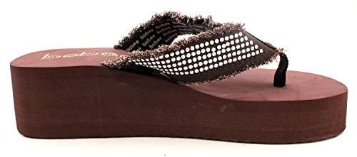 Bobee Women's 2" Platform Beach Thong Sandal Thick Strap Flip Flop Brown 5