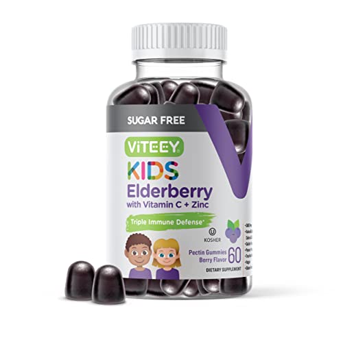 Sambucus Elderberry Gummies for Kids - Sugar Free - Immune Support Supplements with Vitamin C & Zinc, [3-1 Immune Booster] Vegan, Gelatin Free, Gluten Free - Tasty Chewable Berry Flavored Gummy
