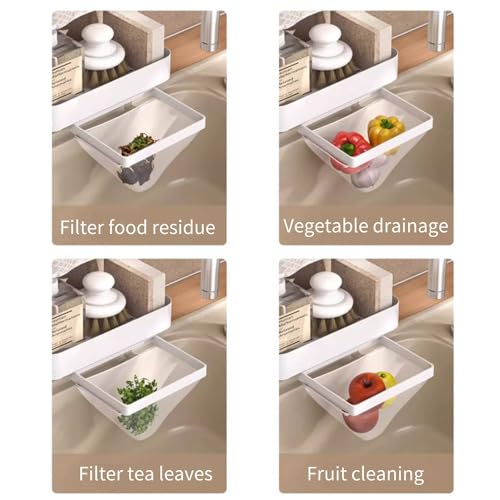 OEOEKHDJ MULTIFUNCTIONAL SPONGE HOLDER WITH STRAINER BASKET FOR KITCHEN SINK, KITCHEN TOWEL RACK SINK FILTER NET ORGANIZER FOR SPONGE BRUSH SOAP DISHCLOTH CLOTH RACK WITH 100 SINK STRAINER (WHITE)