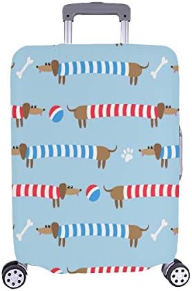 Seamless Pattern With Cute Dachshunds In Striped C Pattern Spandex Trolley Case Travel Luggage Protector Suitcase Cover 28.5 X 20.5 Inch