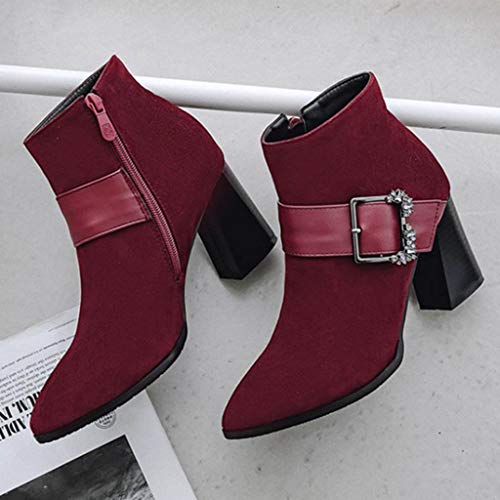 image for GHrcvdhw Women Pure Color Rhinestone Buckle Strap Stylish Flock Pointe
