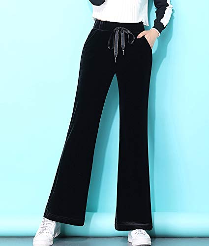 Kedera Women's Corduroy Velvet Pants Comfy Pull on Elastic Waist Trousers Drawstring Pants Black