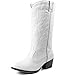 DailyShoes Women's Embroidered Legend Western Cowboy Knee High Boot, White w/ Side Pocket, 9 B(M) US
