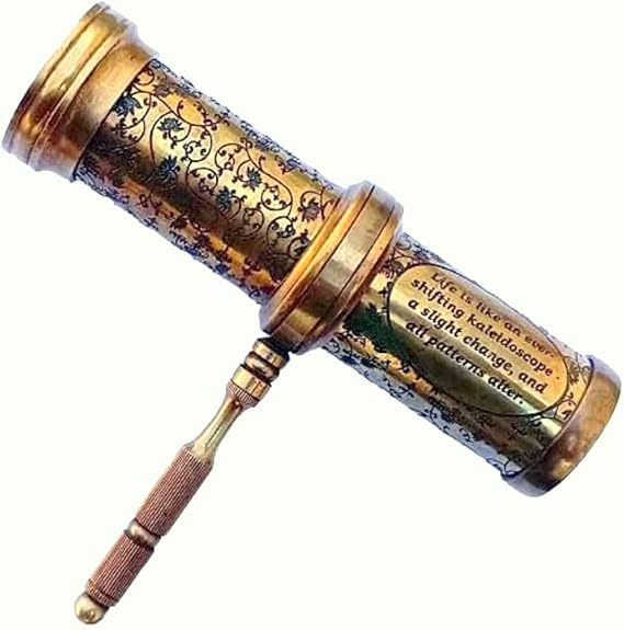 ANTIQLICIOUS Antique Hand-Carved Brass Kaleidoscope – Vintage Finish with Brass Handle – Decorative Collectible for Adults