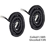 Telephone Phone Handset Cable Cord,Uvital Coiled Length 1.56 to 13 Feet Uncoiled Landline Phone Handset Cable Cord RJ9/RJ10/RJ22 4P4C(Black,2 PCS)