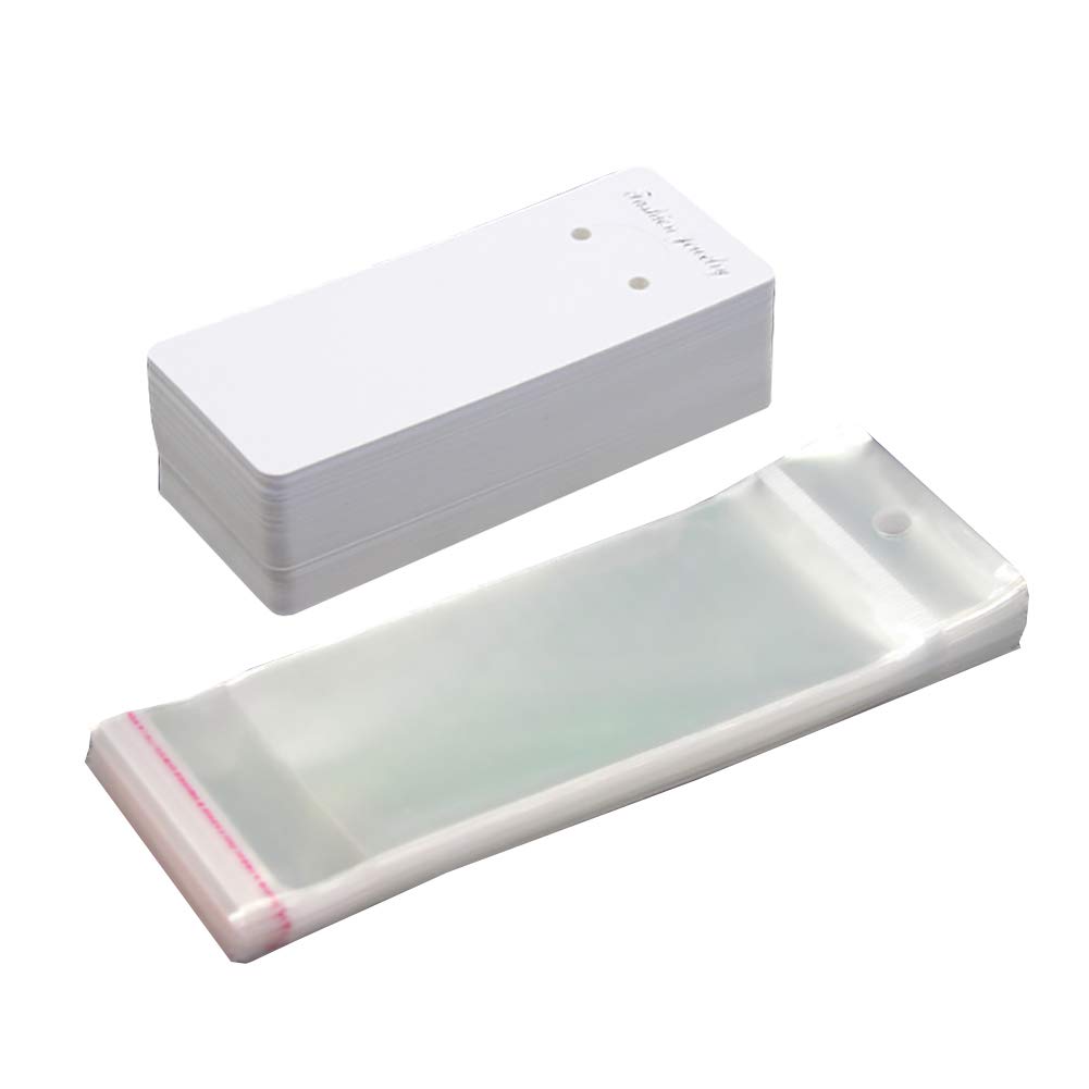 FSSTUD 100 PCS Paper Keyring Display Packaging Cards Kraft Paper Tags with Self Seal Bags for DIY Jewelry