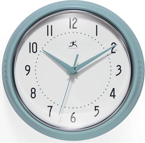 Infinity Instruments Retro-Wanduhr, 24,1 cm, rund, für den Innenbereich, Babyblau