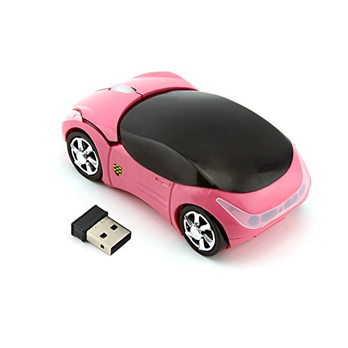 3D Sports Car Shape 2.4GHz Wireless Mouse Optical Gaming Mouse with USB Receiver for PC Laptop Computer (Pink)
