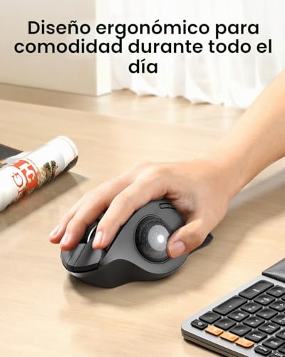 ProtoArc EM01 NL Trackball Wireless Mouse, 2.4G USB & Bluetooth, Thumb Control, Adjustable Angle, 5 DPI Adjustable, Rechargeable, Ergonomic Mouse for PC/Mac/Pad/Windows