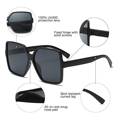 GRFISIA Square Oversized Sunglasses for Women Men Flat Top Fashion Shades (Black Frame/Black Lens, 2.36) - Thumbnail 6