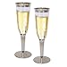 Hard Plastic Champagne Flutes With Silver Rim And Base. 6 Ounce Capacity, Set of 16 Disposable Glass Drinkware.