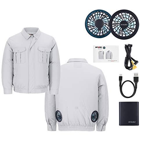 DEWBU Workwear Equipped Cooling Jacket Fan with Battery Pack for Summer Outdoors Air-Conditioned Clothes (Gray Suit, Small) - Thumbnail 6