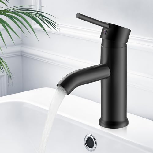 Round Stainless Steel Bathroom Faucet, Matte Black Basin Faucet with 2 Hoses, Scratch Resistant and Corrosion Resistant Hot and Cold Sink Mixer Tap for Vanities Basins Bathroom