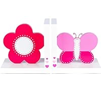 Gorgeous Pink Wooden Butterfly & Flower White Bookends by Tinkie Toys