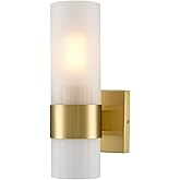 DEYNITE Modern Brass Wall Sconce with Frosted Cylinder Glass Shade for Living Room Bedroom Bathroom Hallway