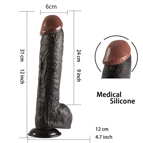 31cm-Dildo-del-Realistico-per-Donna-Pene-Finto-Classici-con-Potente-Base-a-Ventosa-Giocattoli-Sessuali-per-Anale-Punto-G-Vagina-Sex-Toys-con-Due-Strati-di-Silicone-Real-Cock-Dong-Nero