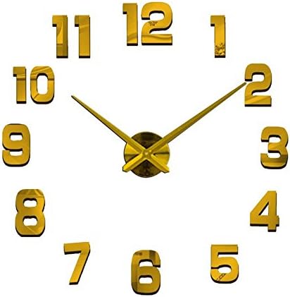 Very Very Large Size Mirror Surface Wall Clocks 3D DIY Creation Wall Decor Sticker Clock (Gold)