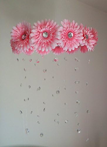flower baby mobile, crystal baby mobile, crystal mobile, baby girl mobile, pink mobile, baby mobile, pink flower mobile, princess mobile, princess decor, flower decor