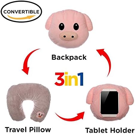3 in 1 Emoji Pillow Pig Piggy Cute iPad Holder Backpack Travel Neck Pillow Smiley Emoticon Cushion Stuffed Soft Plush Toy