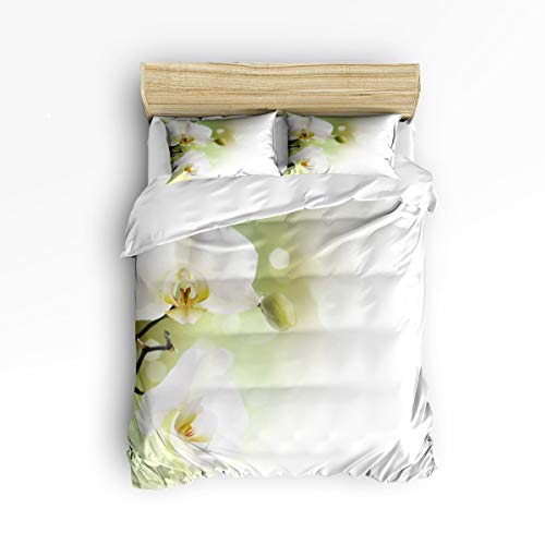YEHO Art Gallery Full Size Luxury 3 Piece Duvet Cover Sets for Boys Girls,White Phalaenopsis Flower Pattern Adult Bedding Sets,Include 1 Comforter Cover with 2 Pillow Cases