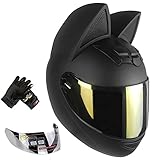 Cat Ear Motorcycle Helmet Full Helmet Youth Men and