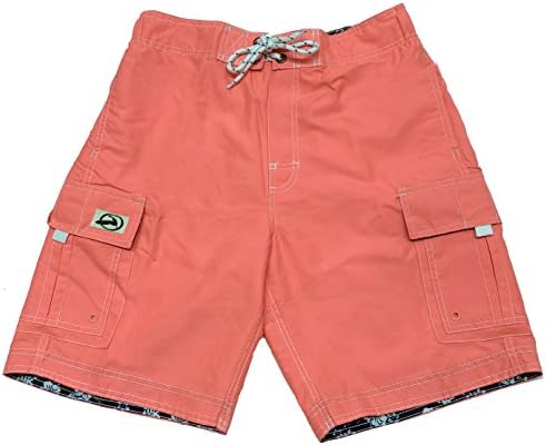 US Apparel Men's Solid Color Cargo Style Microfiber Board Shorts, Coral, 2XL
