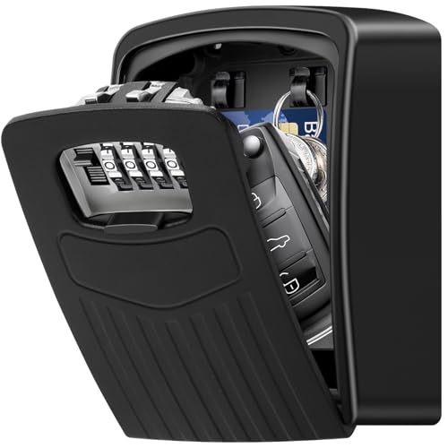 BTNEEU Key Safe Box, Large Key Box, Combination Key Box, Key Lock Box Case 4 Digits and Padlock for Outdoor Home Garage Office Gym (Black)