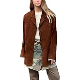 A-star plus Women’s Brown Suede Leather Blazer - Oversized Casual Coat Streetwear Style Suede Jacket