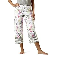HUE womens Printed Knit Capri Sleep Pant Pajama Bottom, White - Garden, Medium US