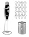 Milk Frother - Coffee Frother Set - Electric Handheld Milk Foamer Frother Wand - Hot Chocolate Coconut Almond Soy Milk Frother With Stand - 16 Coffee Latte Art Stencils and Cocoa Powder Mesh Shaker