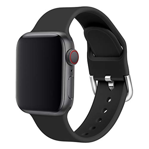 QUICATCH Compatible with iWatch Series 1/2/3/4 42/44MM Replacement Watch Band Sports Soft Silicone Wristband Strap Small Size(Black)