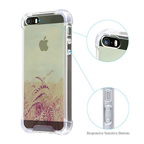 ELZO iPhone 5/5S/SE Case, [Wheat] Clear Shock Absorption Bumper Cover/Sleeve/Shell - Transparent Protective Hard Plastic Back Plate with Soft TPU (Ultra Hybrid/Scratch Resistant/Air Cushion) - Thumbnail 3