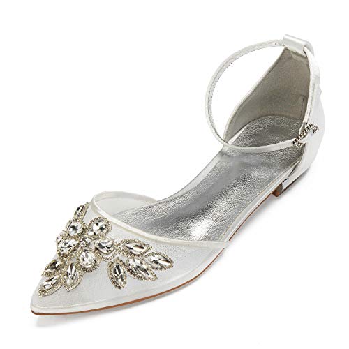 CCBubble Mesh Rhinestones Wedding Flats for Bride Pointed Toe