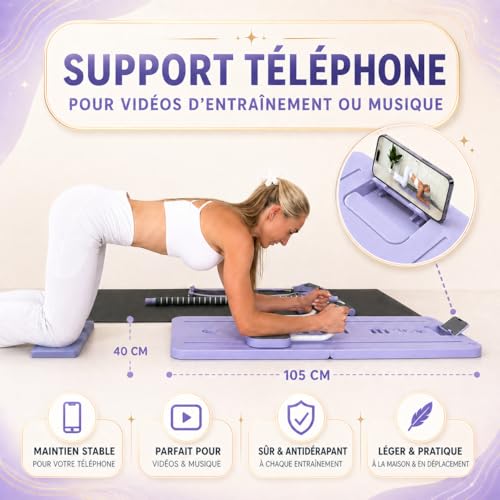 Yosana Pilates Board I Reformer for Home I Fitness Board 8 in 1 Foldable and Portable I Abdominal Trainer with Knee Cushion, Resistance Bands and Pilates Bar I Design