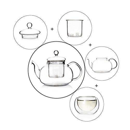 CGL Sky 27 oz glass filtering tea maker teapot (600c) with a warmer and 6 tea cups 50ml