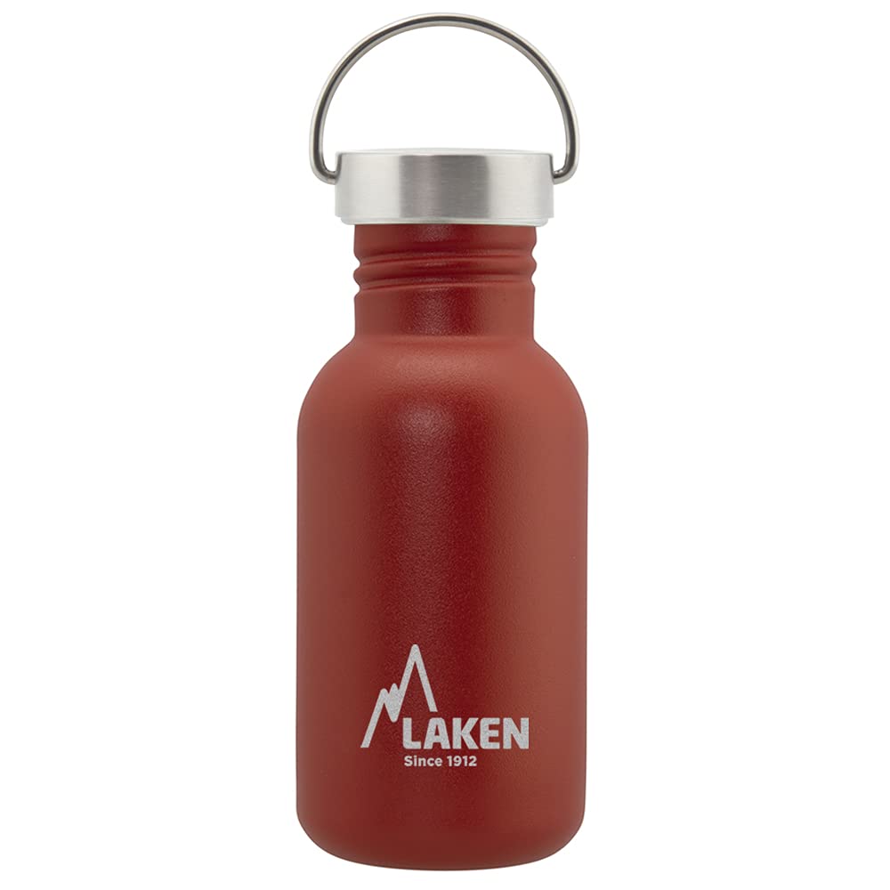 LAKEN Unisex - Adults Very Robust Stainless Steel Bottle 0.5 L Red with Vintage Lid 0.5 L