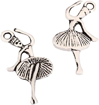 20pcs Dancing Ballerina Charms 25x14mm Antique Silver Tone | Two Sided Charm Pendants for Gemstone Necklace Bracelet Earrings Keychain Mala Yoga Jewelry Craft Making MCZ1161