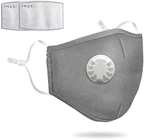 Anti Air Dust and Smoke Pollution Mask - Carbon Activated Face Mask, PM2.5 Motorcycle Face Masks -Cotton Washable Respirator Breathing Mask for All Pollution with 2 Packs Cotton Filter Pads,Grey