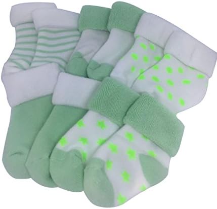Liangpin Newborn Baby Towelling Socks Fall Winter Wear 0-2.5 Years (5 Pack) GreenShoe 0-3 (0-6 Month)