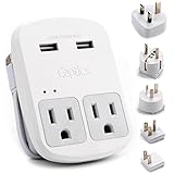 Ceptics World Travel Adapter Kit - 2 USB + 2 US Outlets, Surge Protection, Plug for Europe, UK, China, Australia, Japan - Perfect for Laptop, Cell Phones &amp; Dual Voltage Devices